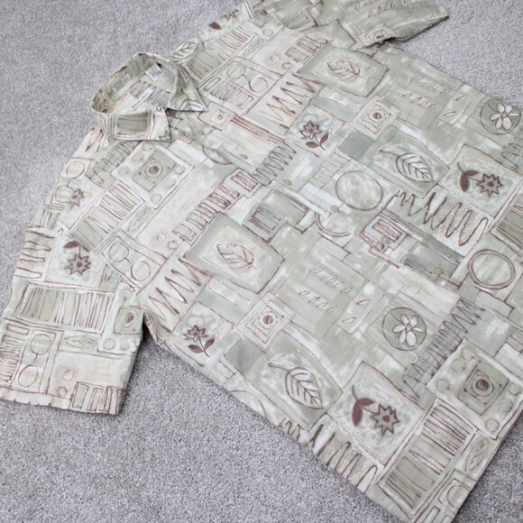 Burma Bibas Shirt Mens XL Beige Geometric 60 Singles Cotton Lawn S/S Button Up - Picture 7 of 14